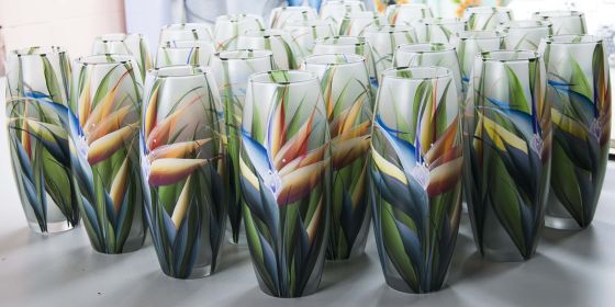 Ikebana Floor Vase | Tropical flower | Strelitzia | Large Handpainted Glass Vase for Flowers | Room Decor | Floor Vase 16 inch