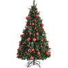 7ft  Pre-lit Christmas Hinged Tree with Red Berries and Ornaments