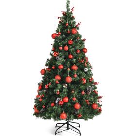 7ft  Pre-lit Christmas Hinged Tree with Red Berries and Ornaments