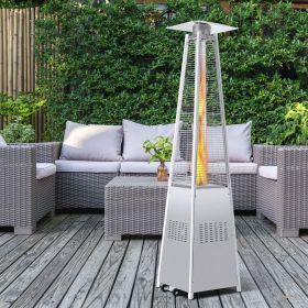 42000 BTU Stainless Steel Material Pyramid Glass Tube Flame Outdoor Heater with Long Strips of Flame with Aluminum Top Reflector Shield Heating Up to