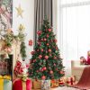 7ft  Pre-lit Christmas Hinged Tree with Red Berries and Ornaments