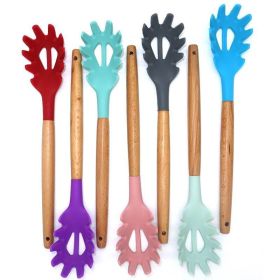 1Pc of Wood Handle Silicone kitchenware Health Kitchenware and kitchen Accessories (size: 1Pc Noodle Spoon(Random Color))