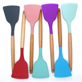 1Pc of Wood Handle Silicone kitchenware Health Kitchenware and kitchen Accessories (size: 1Pc Dense Shovel(Random Color))