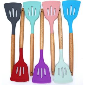 1Pc of Wood Handle Silicone kitchenware Health Kitchenware and kitchen Accessories (size: 1Pc Leaky Shovel(Random Color))