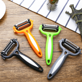 Multicolor Grater Three-in-one Multifunctional Peeling Knife Melon Fruit Kitchen Gadget (Color: Grey)