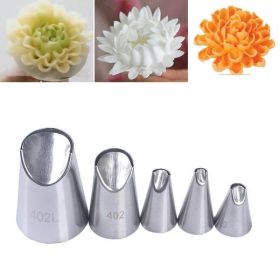 5 pc/set Of Chrysanthemum Nozzle Set Pastry Nozzles Mouth Kitchen Tips Gadget Baking Accessories (Color: Silver, size: 5Pcs)
