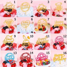 Happy Birthday Gold Cake Topper Acrylic Party Decoration (Color: 12)