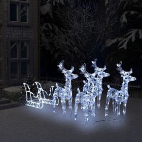 Reindeers & Sleigh Christmas Decoration 110.2"x11"x21.7" Acrylic (Color: White)