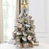 Exquisite Christmas Tree with LED Lights, 20 Inches TableTop Mini Small Xmas Trees for Office, Home, Restaurant, Flocked Artificial Arbol de Navidad w