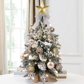 Exquisite Christmas Tree with LED Lights, 20 Inches TableTop Mini Small Xmas Trees for Office, Home, Restaurant, Flocked Artificial Arbol de Navidad w (Color: Gold)