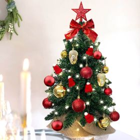 Exquisite Christmas Tree with LED Lights, 20 Inches TableTop Mini Small Xmas Trees for Office, Home, Restaurant, Flocked Artificial Arbol de Navidad w (Color: Red)