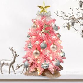 Exquisite Christmas Tree with LED Lights, 20 Inches TableTop Mini Small Xmas Trees for Office, Home, Restaurant, Flocked Artificial Arbol de Navidad w (Color: Pink)