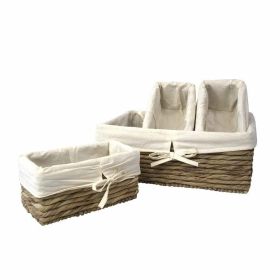 Water Hyacinth Storage Container Baskets with Liner - Multi-funtional storage solution for Home Decor (Set: Set 4 (1 Large + 3 Small))