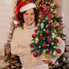 Exquisite Christmas Tree with LED Lights, 20 Inches TableTop Mini Small Xmas Trees for Office, Home, Restaurant, Flocked Artificial Arbol de Navidad w