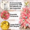 Exquisite Christmas Tree with LED Lights, 20 Inches TableTop Mini Small Xmas Trees for Office, Home, Restaurant, Flocked Artificial Arbol de Navidad w